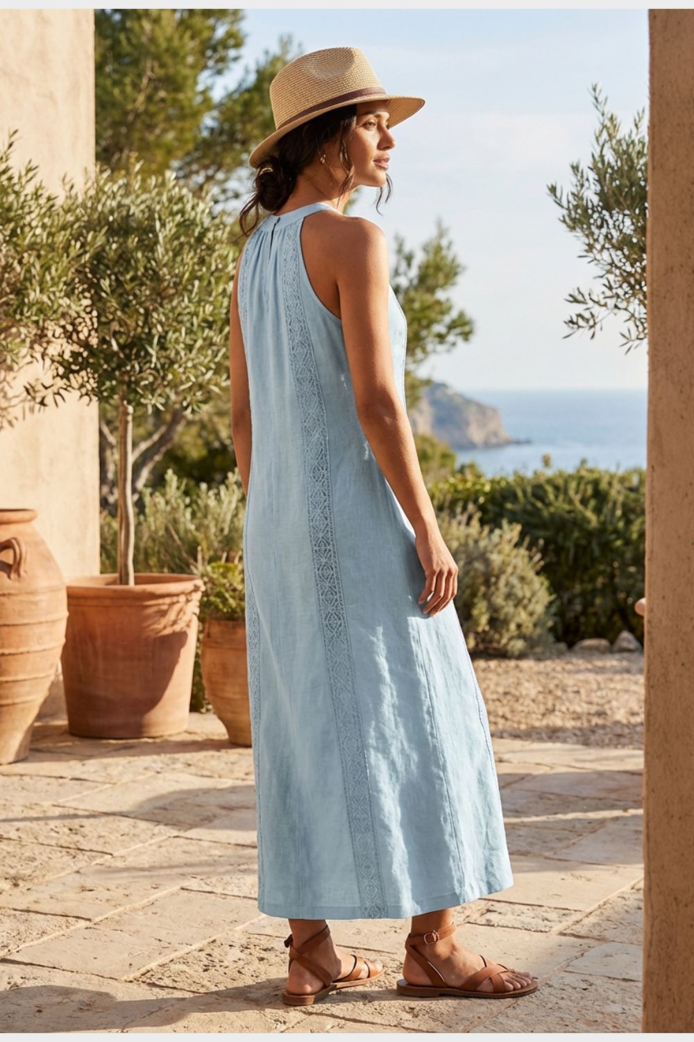 Damen Maxikleid Mock-Neck ärmellos – Detail Verarbeitung