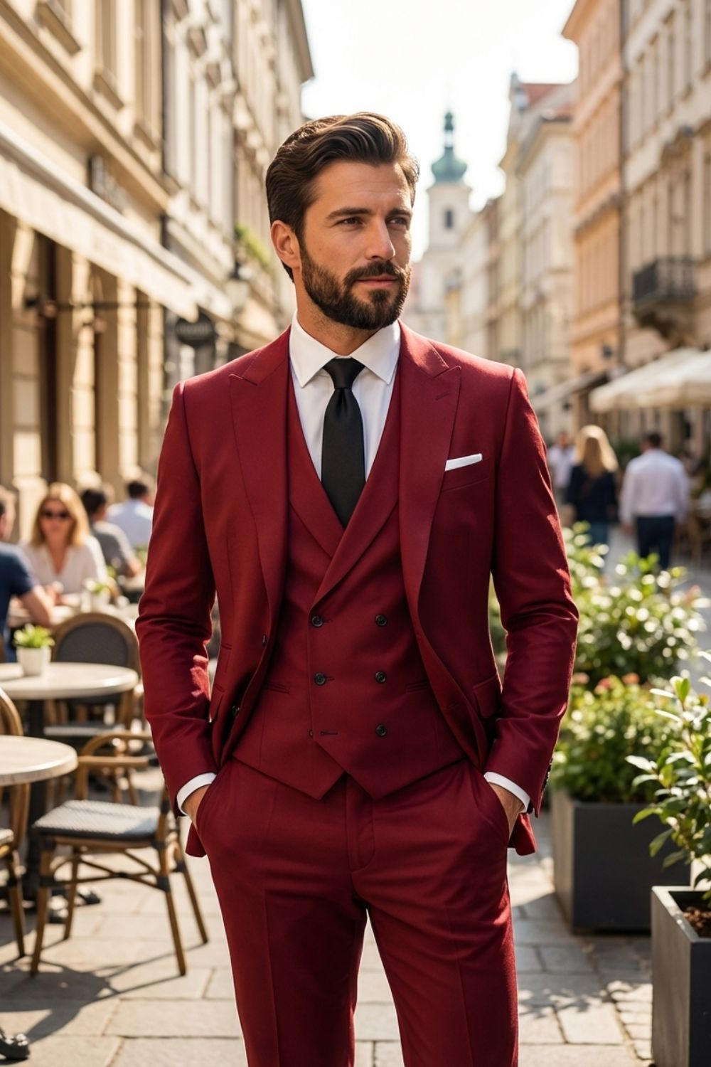 Herren Dreiteiler Spitzen-Revers V-Weste – Detail Verarbeitung
