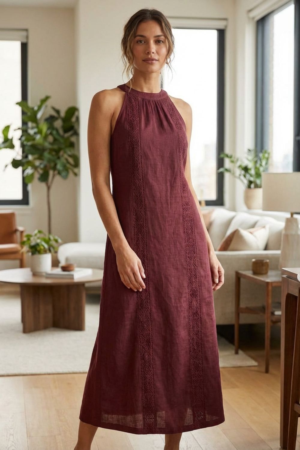 Damen Maxikleid Mock-Neck ärmellos – Styling-Inspiration