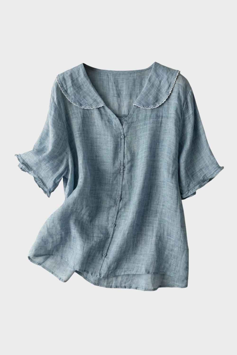 Damen Leinenbluse Kurzarm Knopfleiste – Material-Detail