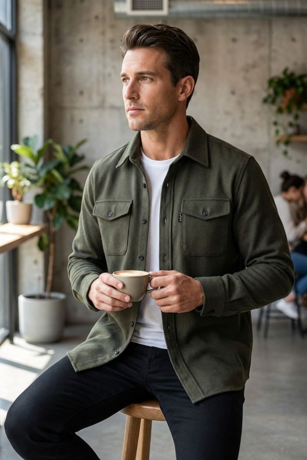 Herren Overshirt Twill Flap-Pockets – Pass-Bild