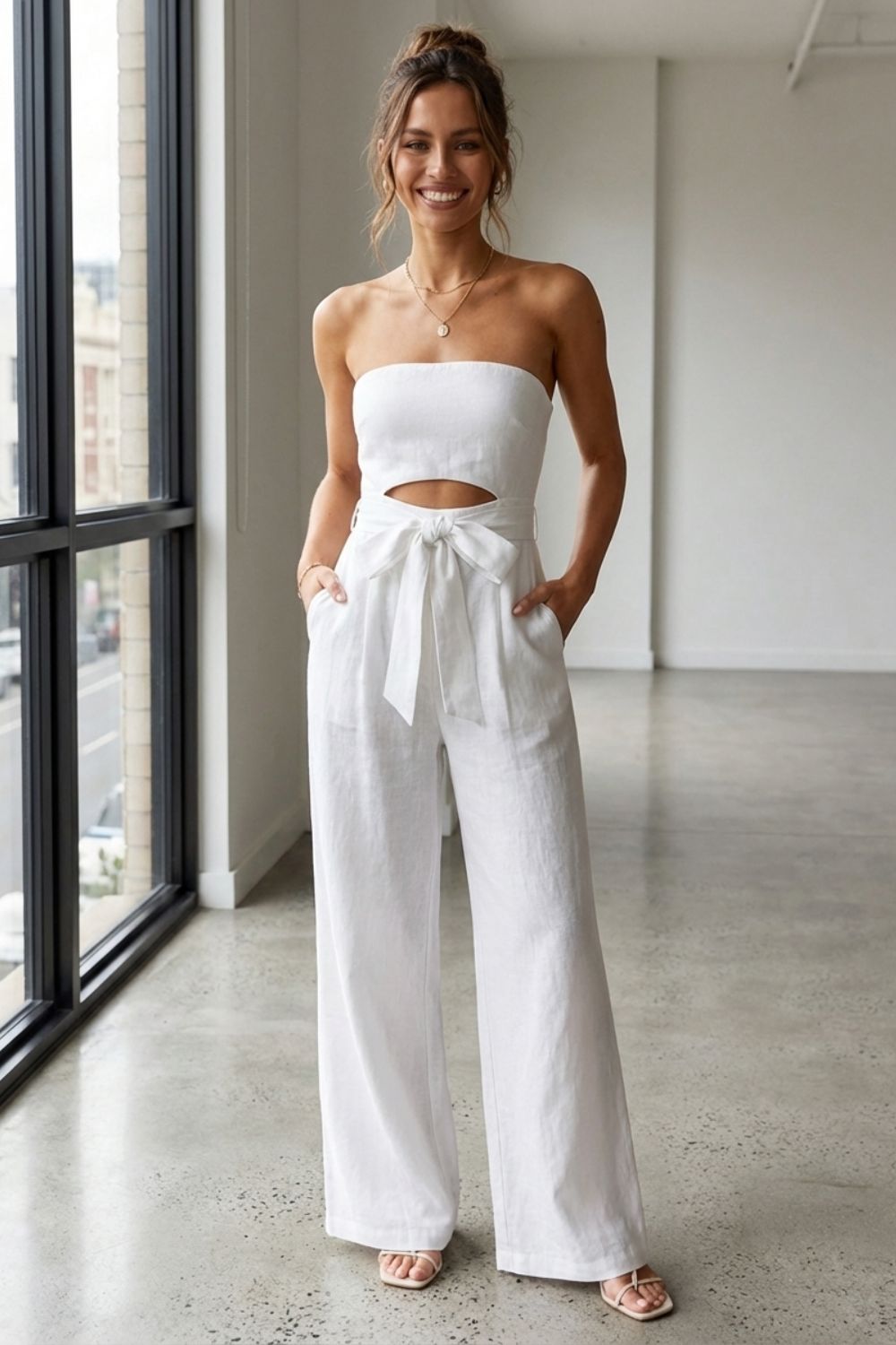 Damen Bandeau-Jumpsuit Wide-Leg Schleife – Sicht von oben