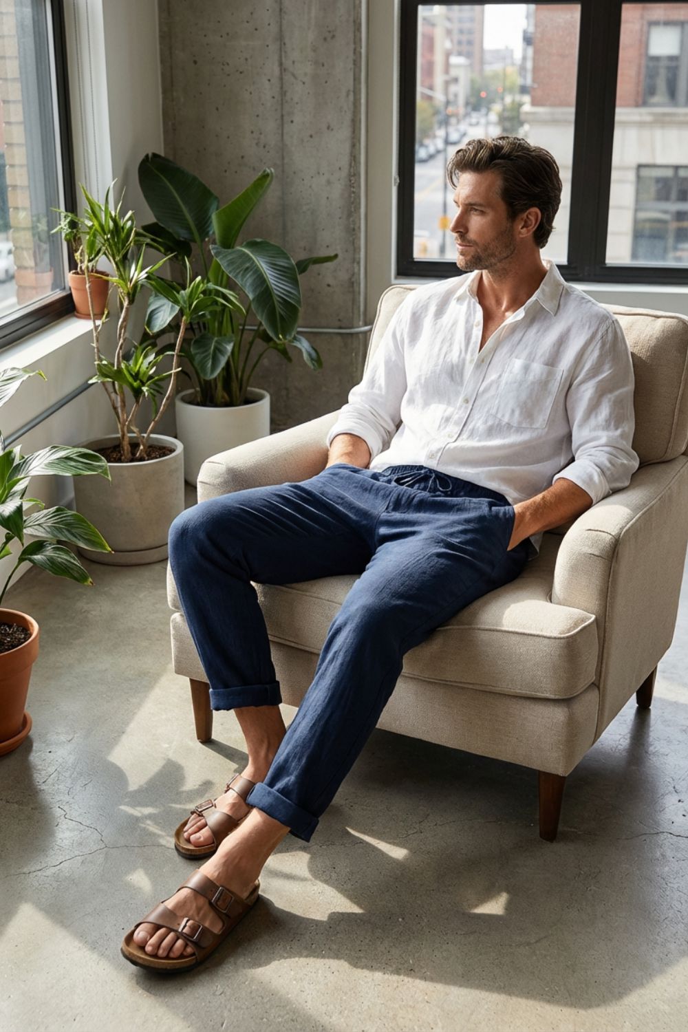 Herren Relaxed-Linenhose Loose-Fit – Sicht von oben