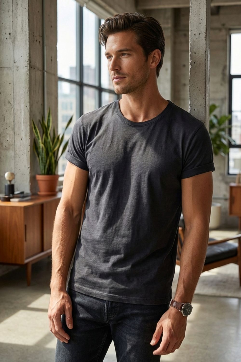 Herren Vintage-Fit Tee Crew-Neck – Sicht von oben