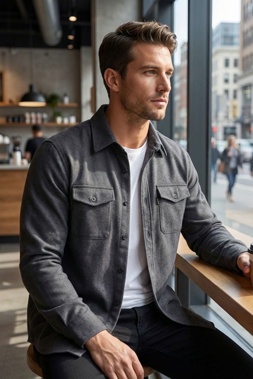 Herren Overshirt Twill Flap-Pockets – Side-Profile