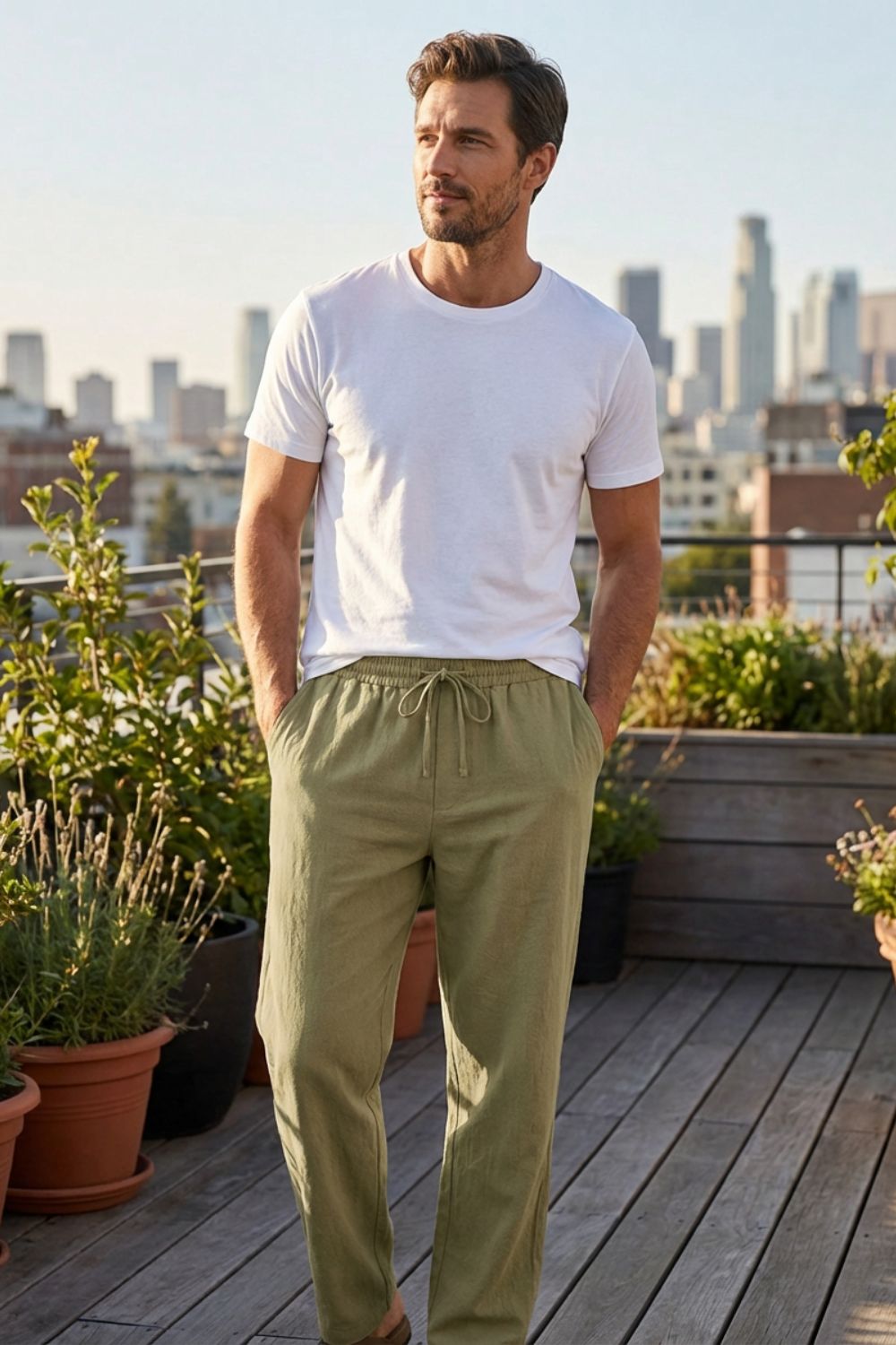 Herren Leinen-Hose Kordelzug – Outfit-Look
