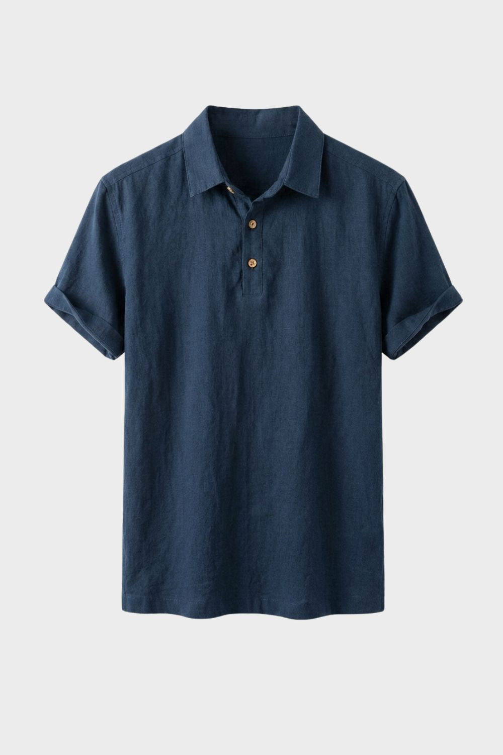 Herren Henley-Polo Naturleinen Stehkragen – Hauptansicht