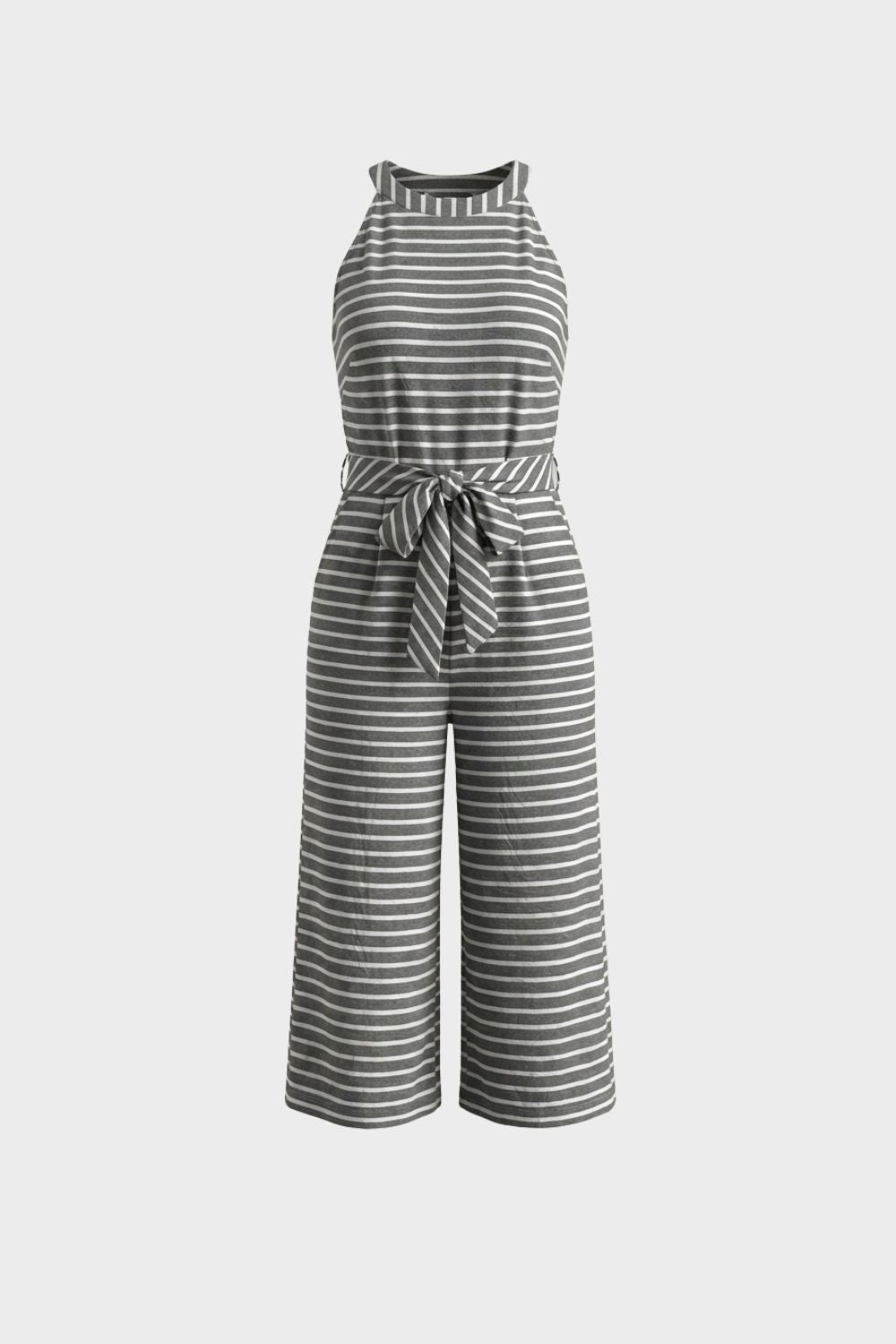 Damen Halterneck-Jumpsuit Streifen Wide-Leg – Hauptansicht