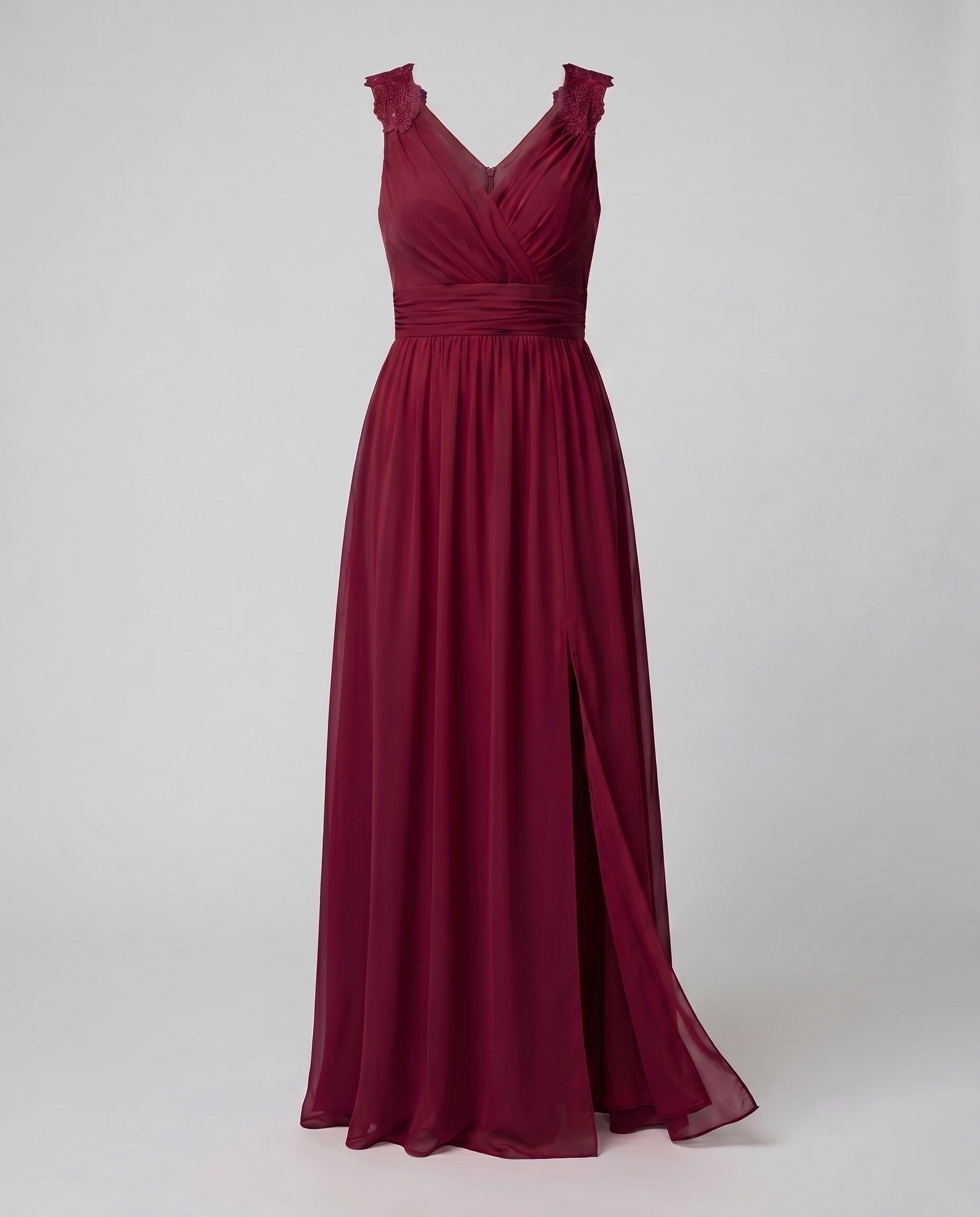 Damen Abendkleid V-Ausschnitt Langarm Maxi – Side-Profile