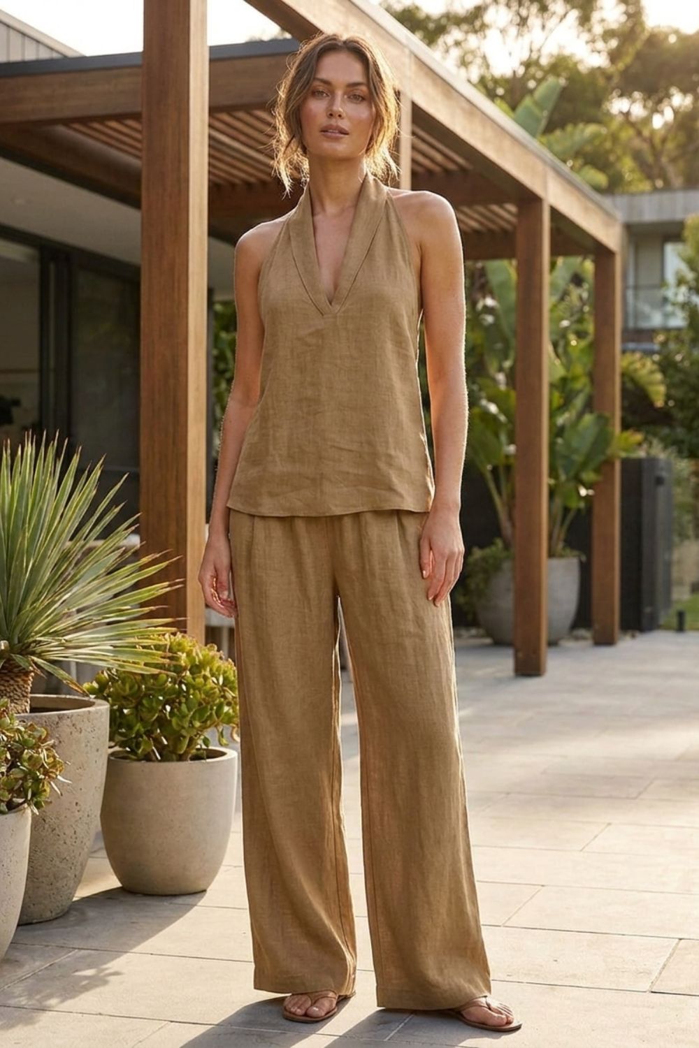 Damen Sommer-Outfit Top Wide-Leg-Hose – Tragestil-Beispiel