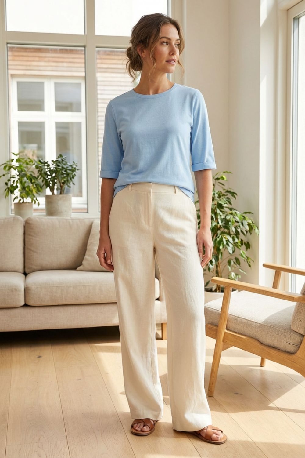 Damen Basic-T-Shirt Rundhals Kurzarm – Side-Profile