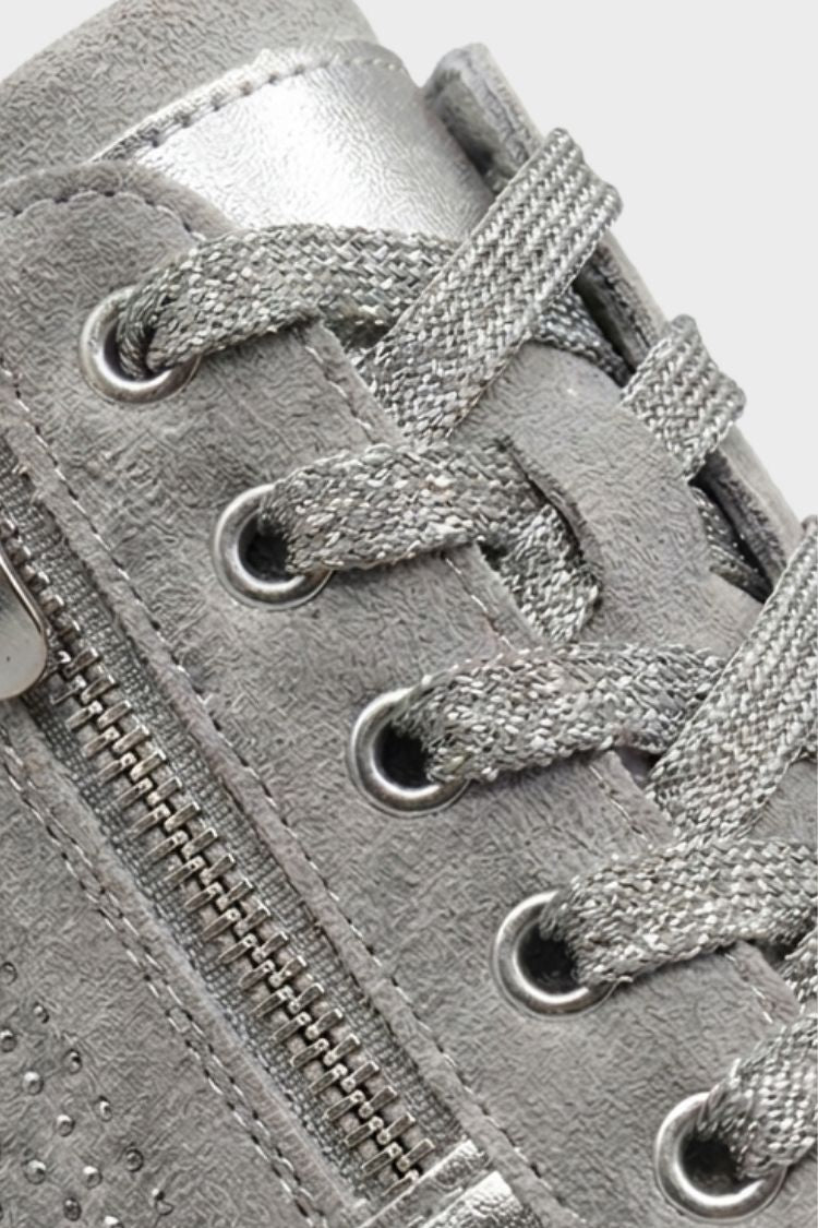 Damen Schnürung Reißverschluss Sneaker