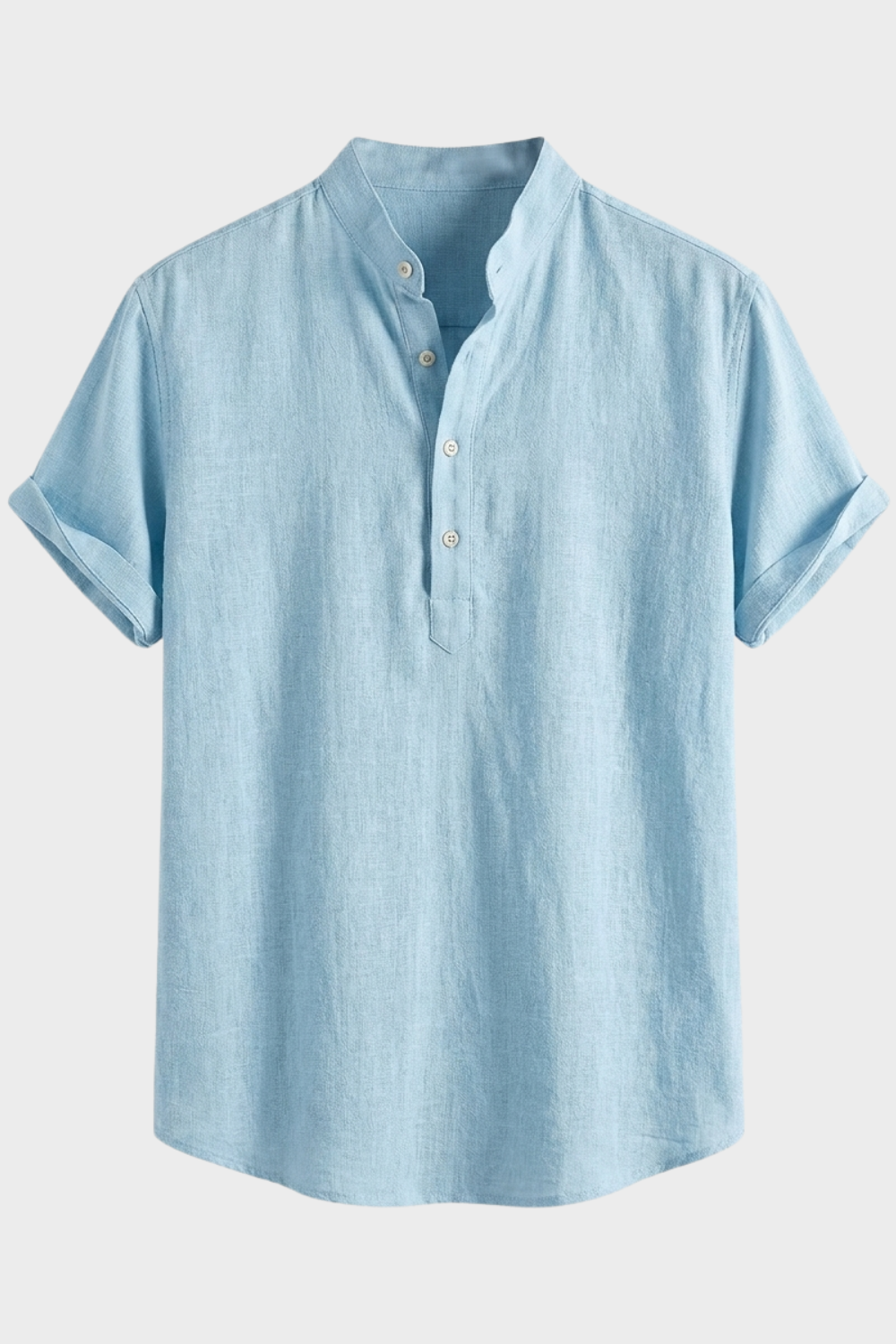 Herren Leinenhemd Henley Kurzarm Stand-Collar – Lifestyle-Look