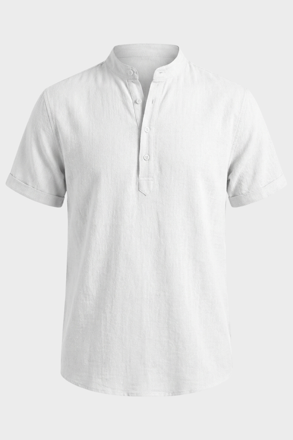Herren Leinenhemd Henley Kurzarm Stand-Collar – Material-Detail