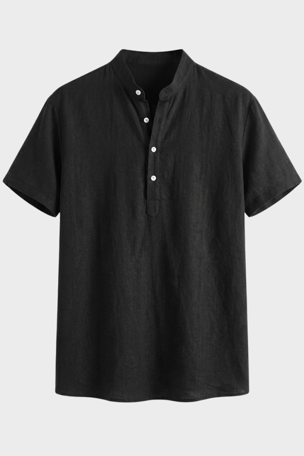 Herren Leinenhemd Henley Kurzarm Stand-Collar – Rückansicht