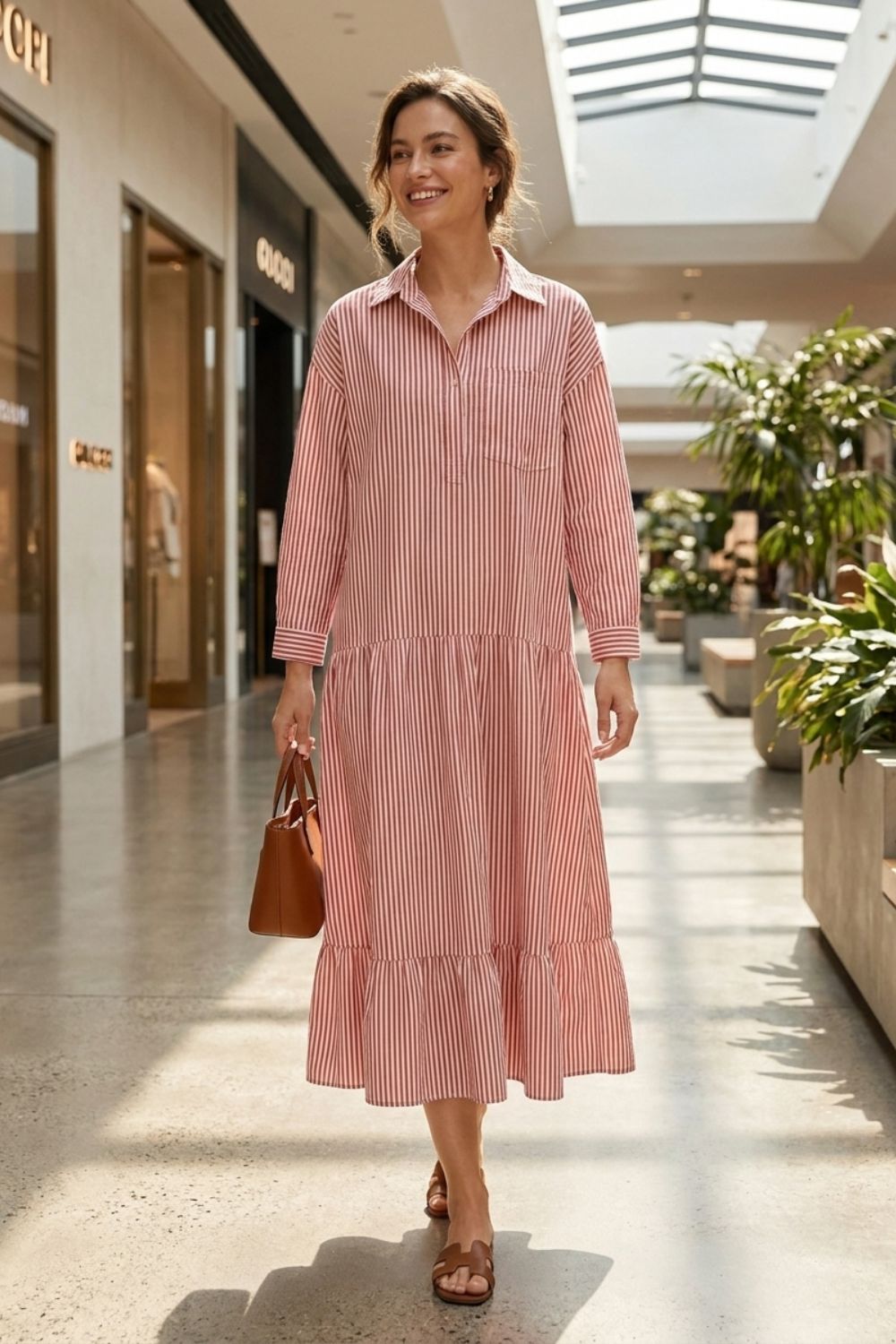 Damen Boho-Maxikleid Streifen Langarm – Sicht von oben