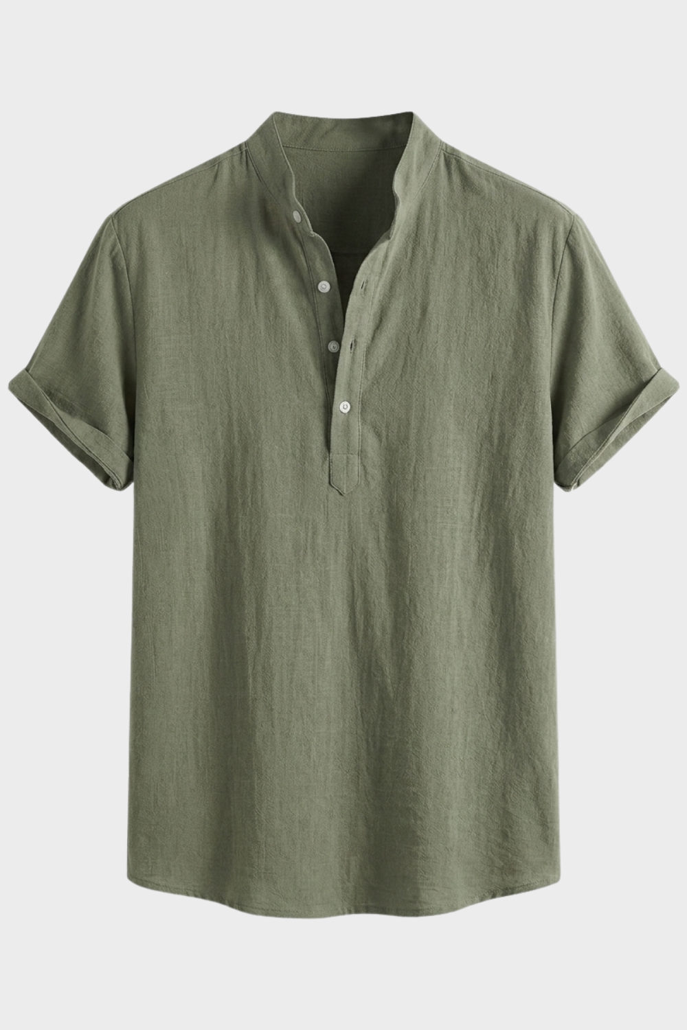 Herren Leinenhemd Henley Kurzarm Stand-Collar – Detail Verarbeitung