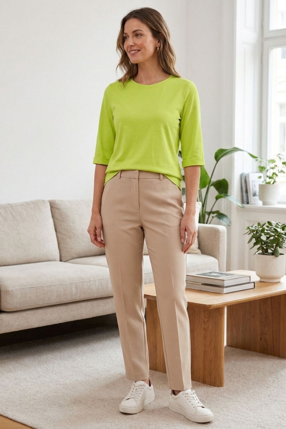 Damen Basic-T-Shirt Rundhals Kurzarm – Sicht von oben