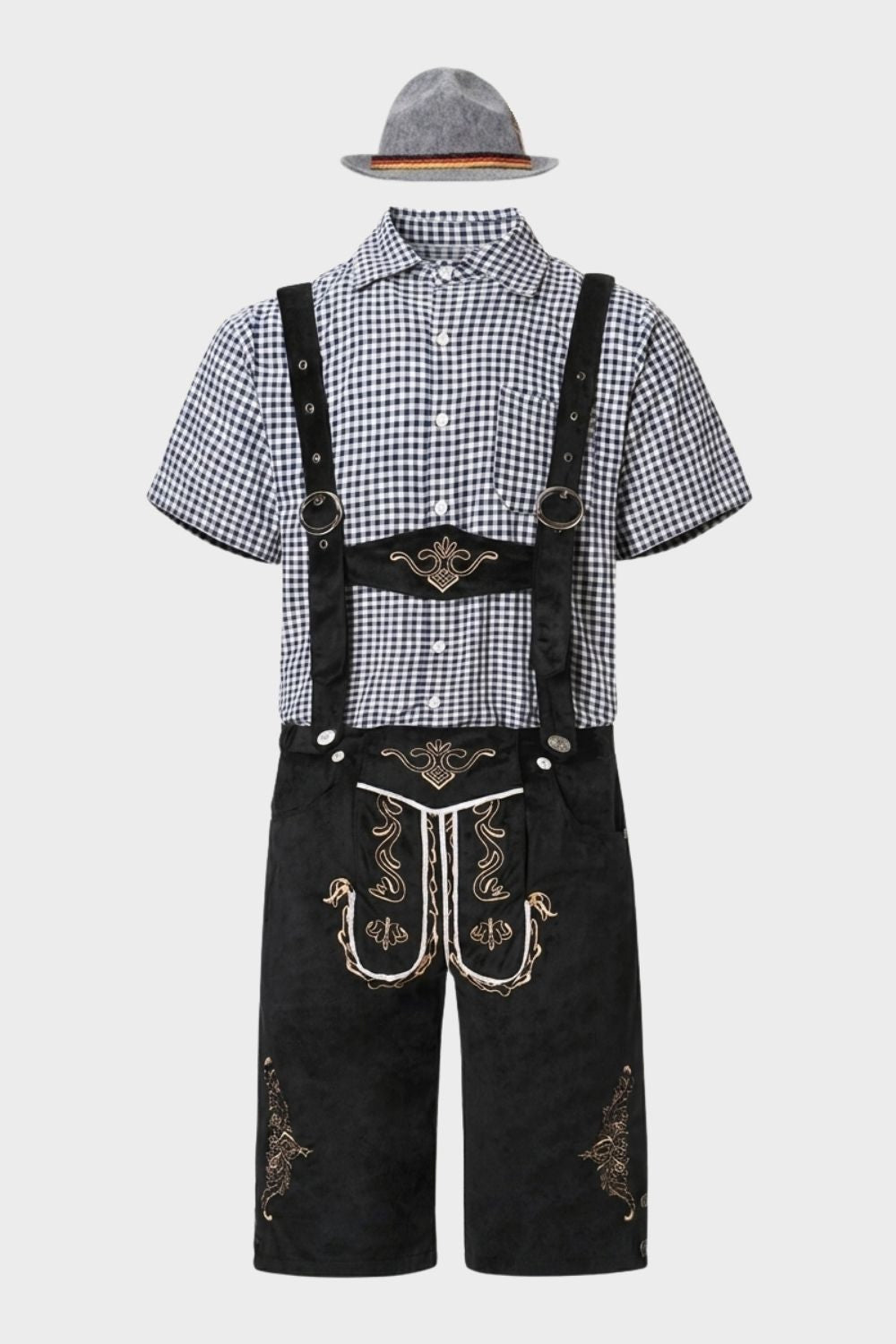 Herren Trachtenset mit Stickdetails | Kariertes Hemd