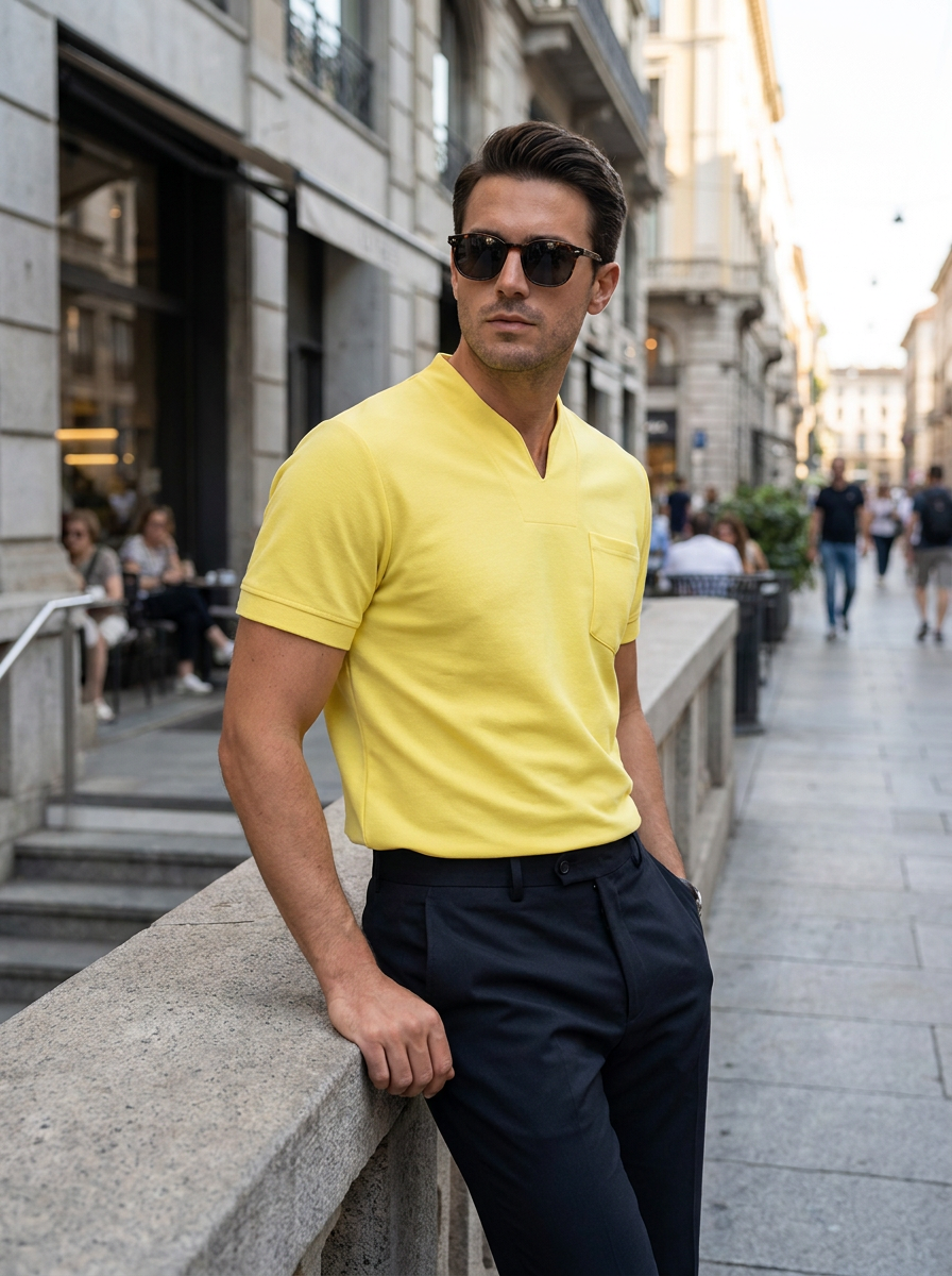 Herren Polo-Shirt Spread-Kragen | 3-Knopf