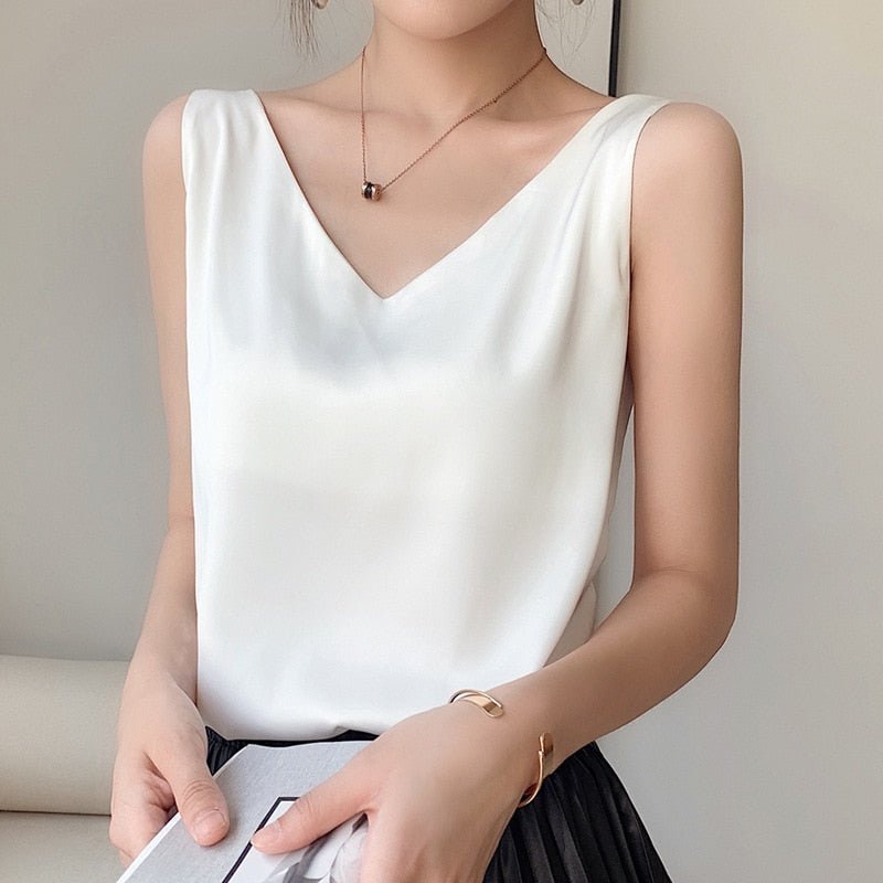 Damen Satin-Top Tank V-Ausschnitt – Statement-Detail