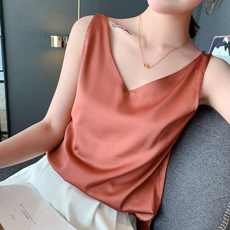 Damen Satin-Top Tank V-Ausschnitt – Komfort-Ansicht
