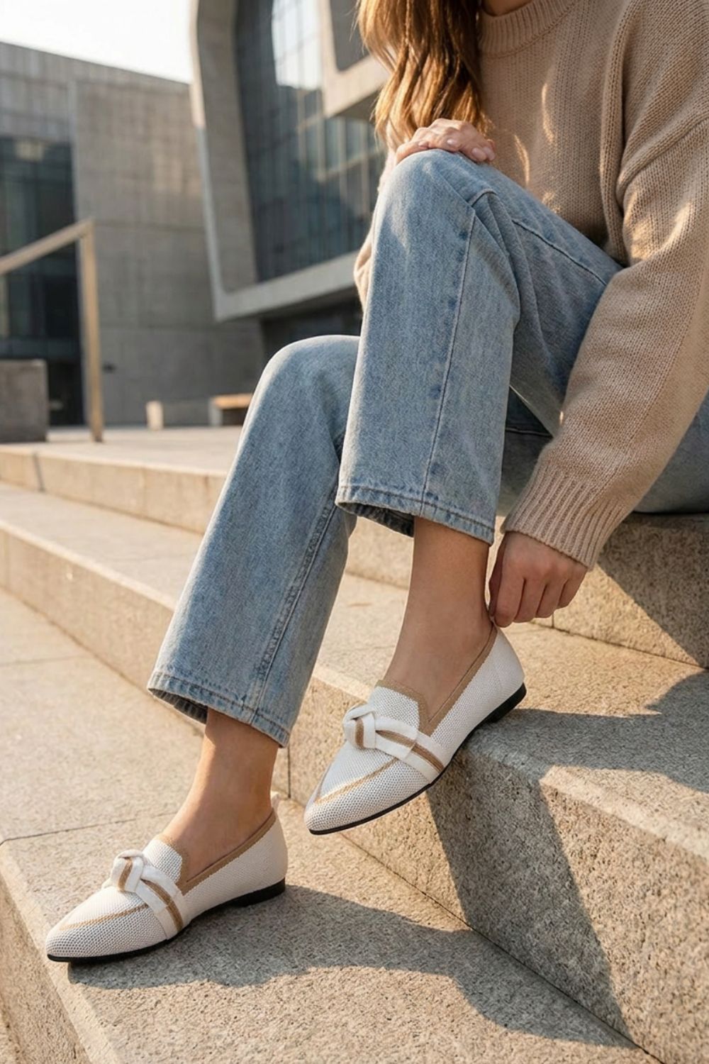 Damen Spitze Loafer Strick Schleife – Sicht von oben