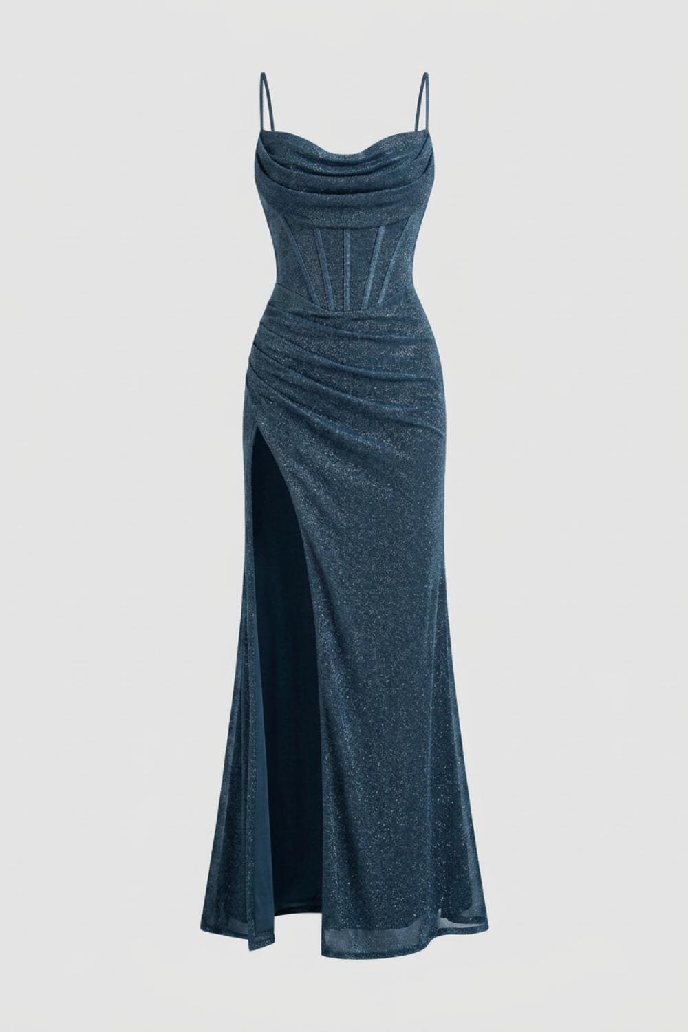 Glitzer Maxikleid Damen – Figurbetontes Kleid mit Spaghettiträgern
