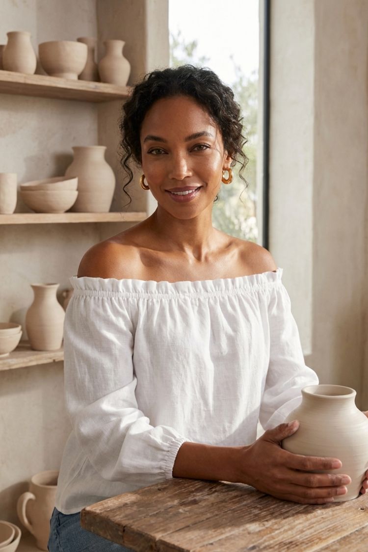 Damen Off-Shoulder Bluse | Lange Ärmel