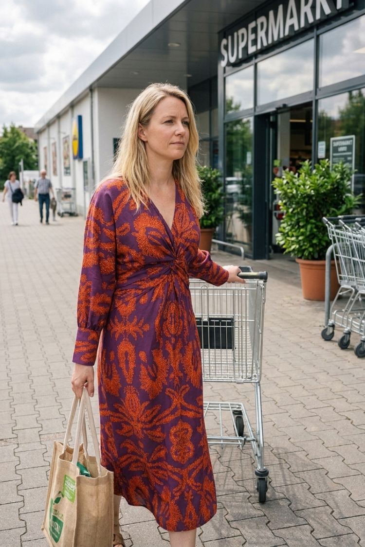 Damen Wickel-Midikleid - V-Ausschnitt