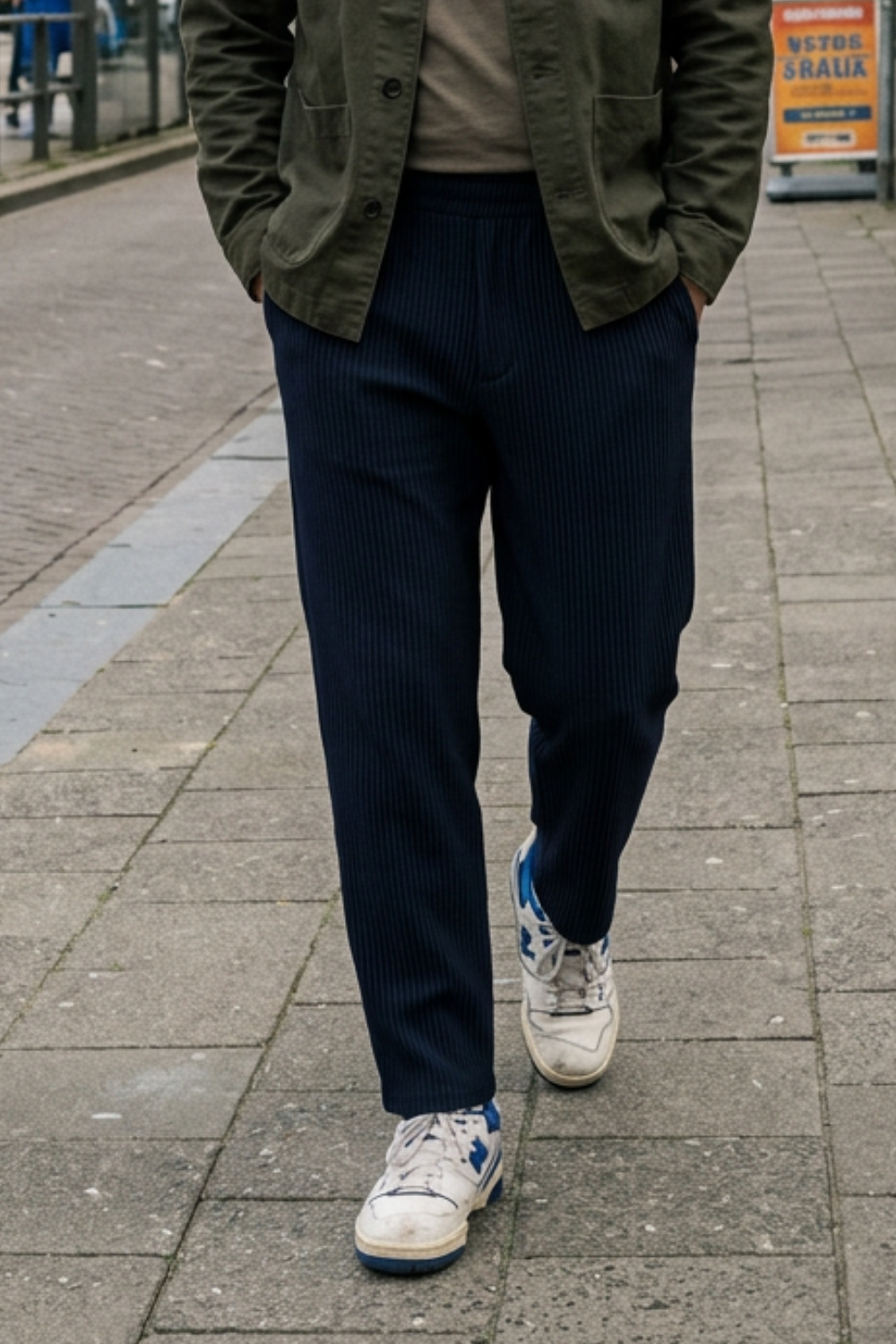 Herren Gummibund Stoffhose Rippstruktur