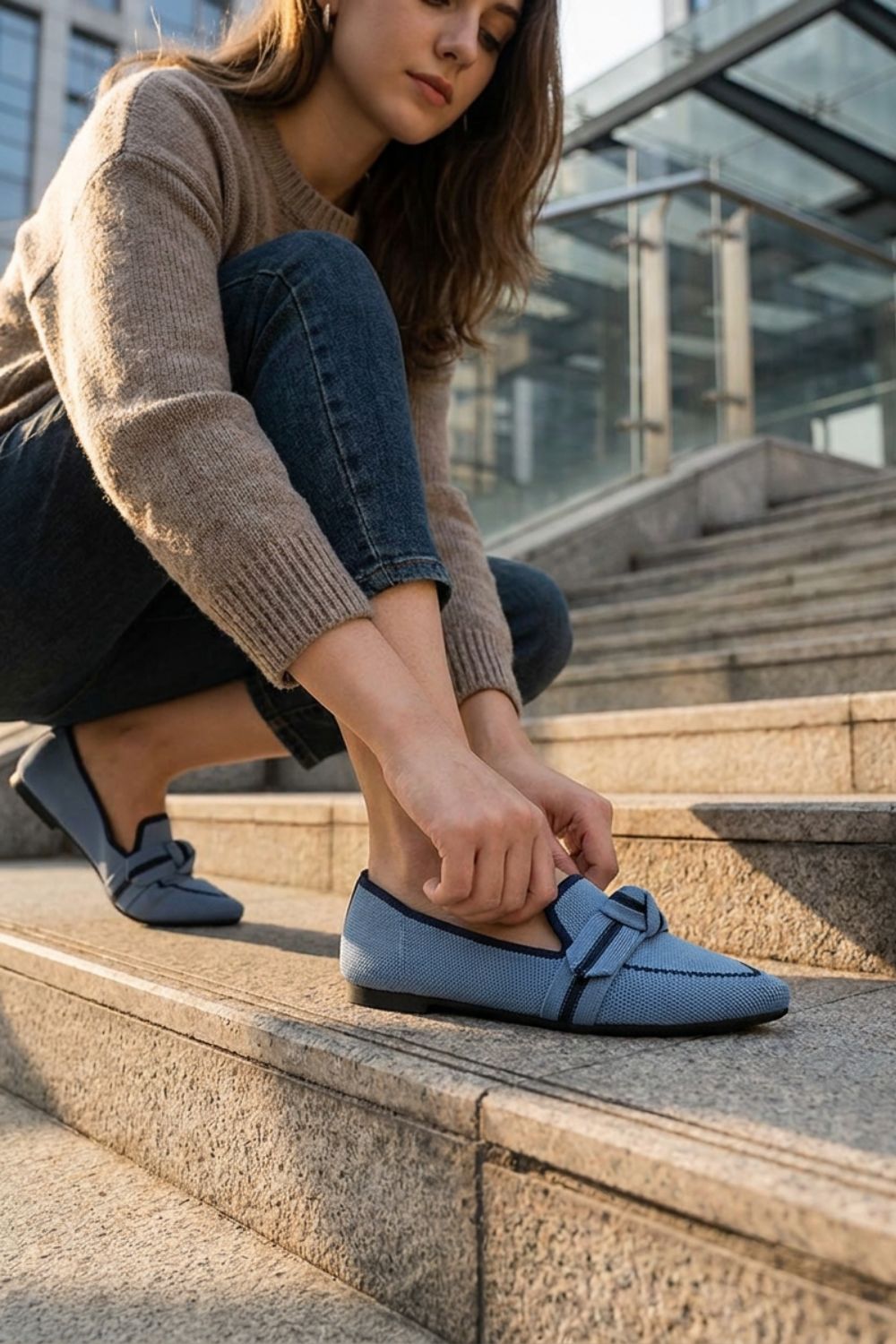 Damen Spitze Loafer Strick Schleife – Tragebild