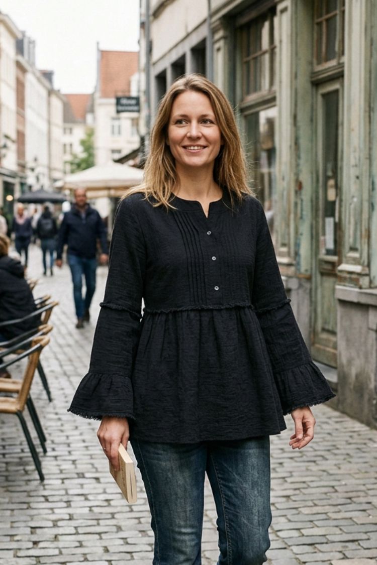 Damen Peplum-Bluse | Biesen-Details & Volantärmel