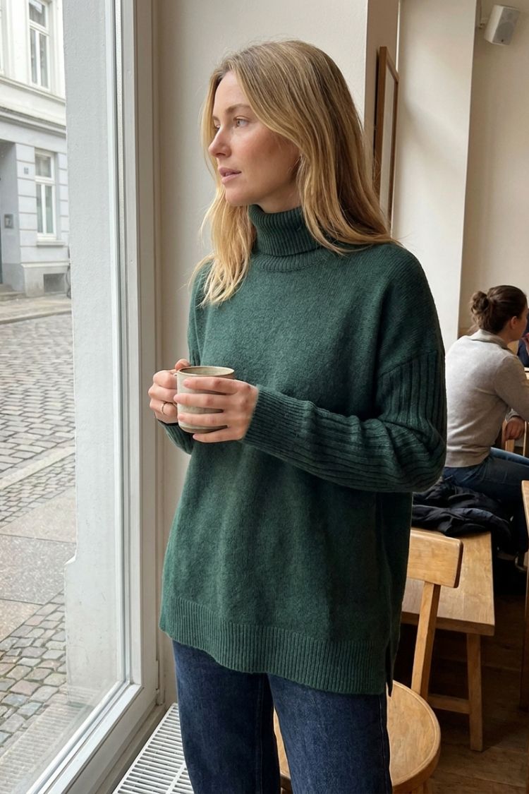 Damen Rollkragenpullover | Asymmetrischer Saum & Lange Form