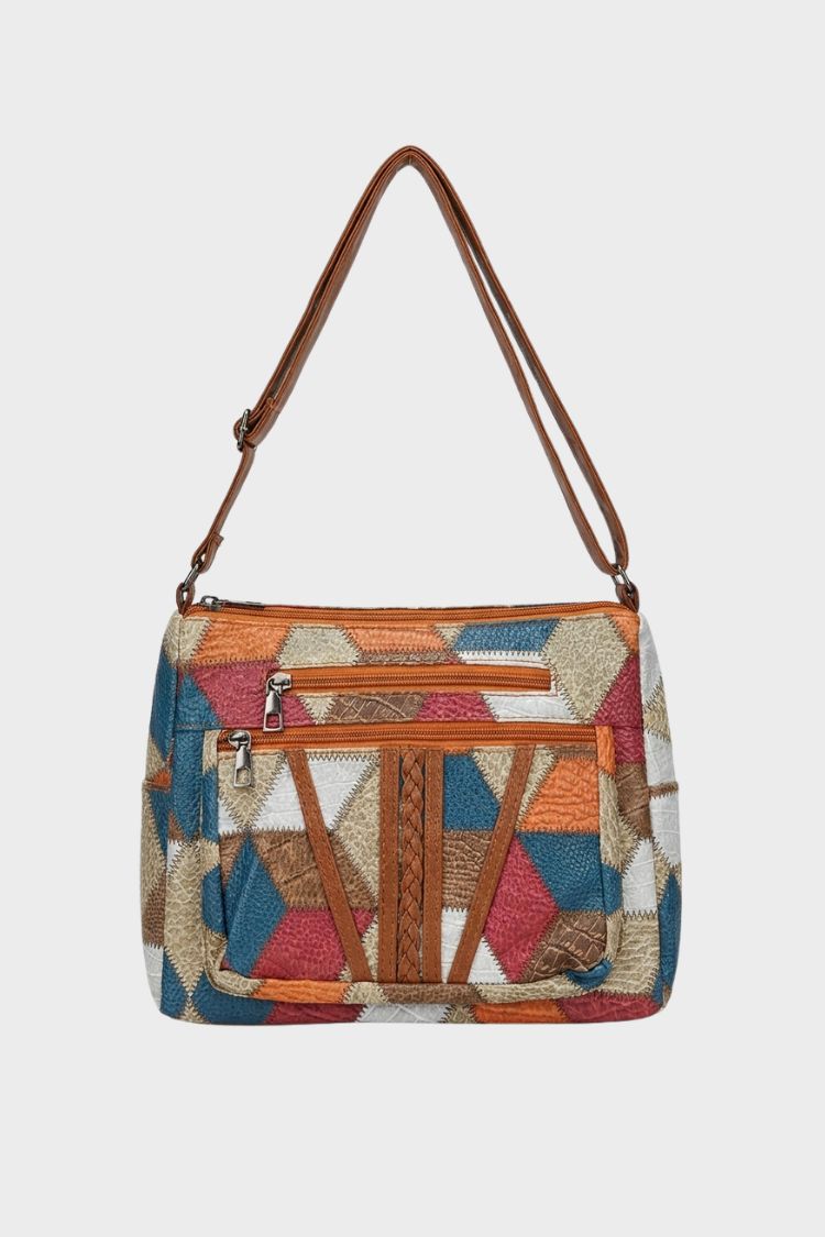 Damen Patchwork-Schultertasche | Verstellbarer Riemen & Reißverschlusstaschen