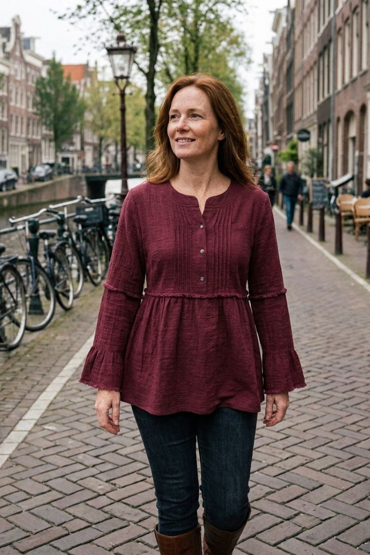 Damen Peplum-Bluse | Biesen-Details & Volantärmel