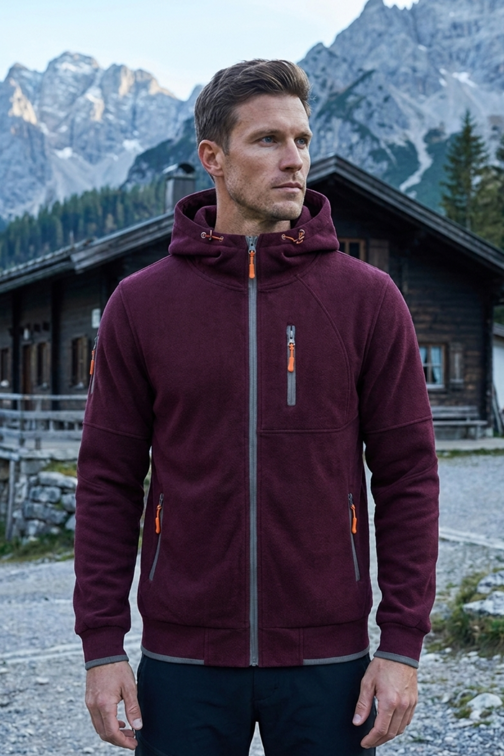 Herren Kapuzenjacke mit Reißverschluss | Brusttasche & Kontrastdetails