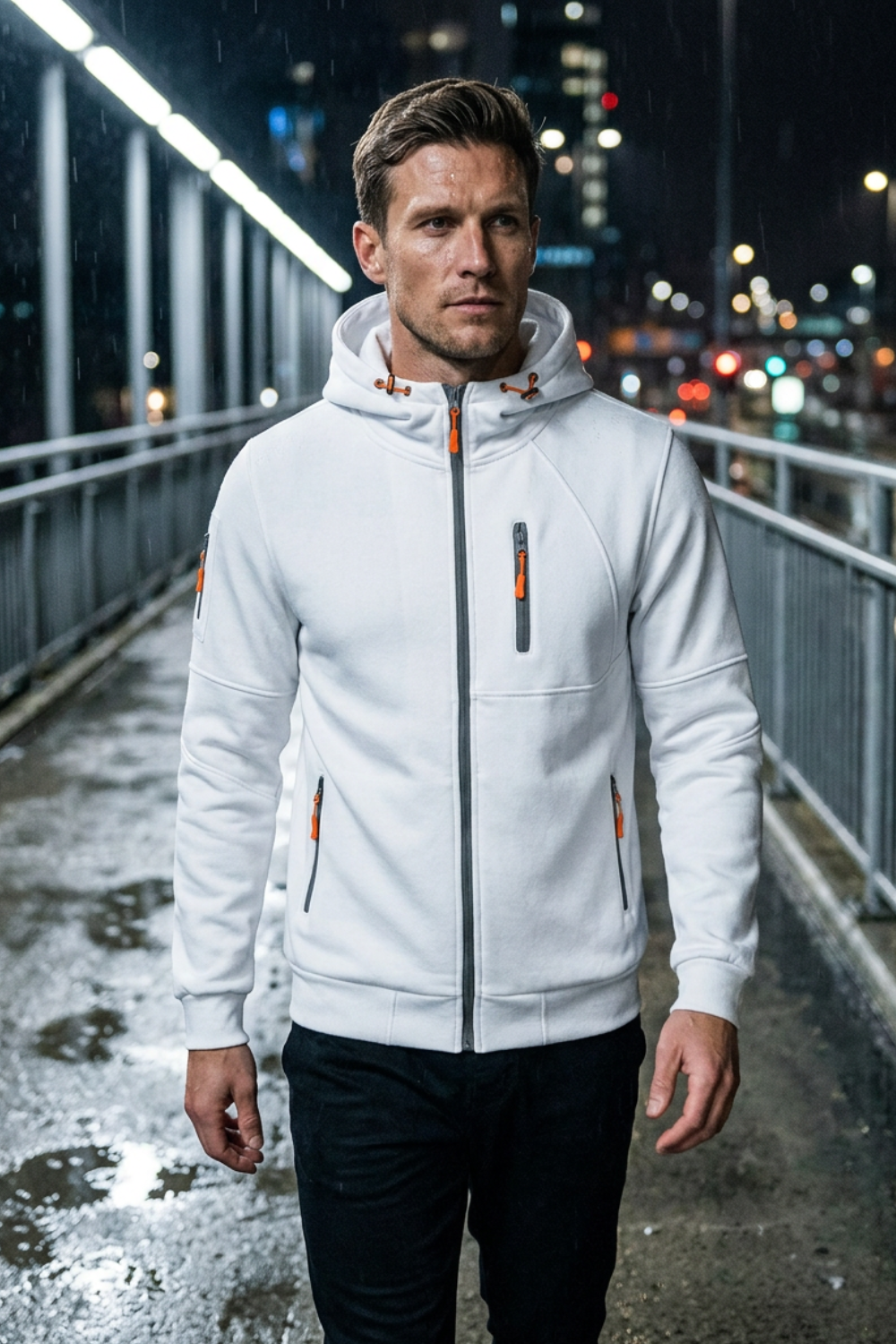 Herren Kapuzenjacke mit Reißverschluss | Brusttasche & Kontrastdetails
