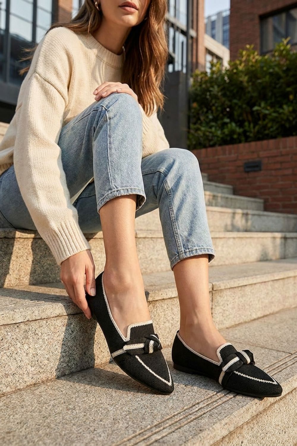 Damen Spitze Loafer Strick Schleife – Verarbeitung