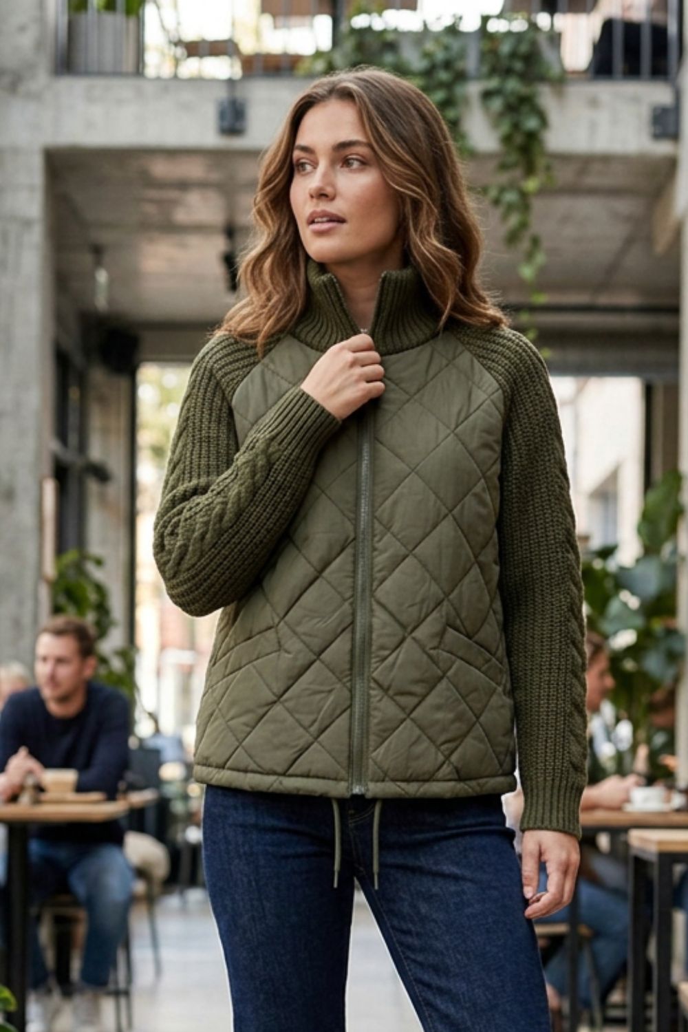 Damen Stepp-Strickjacke | Reißverschluss-Design