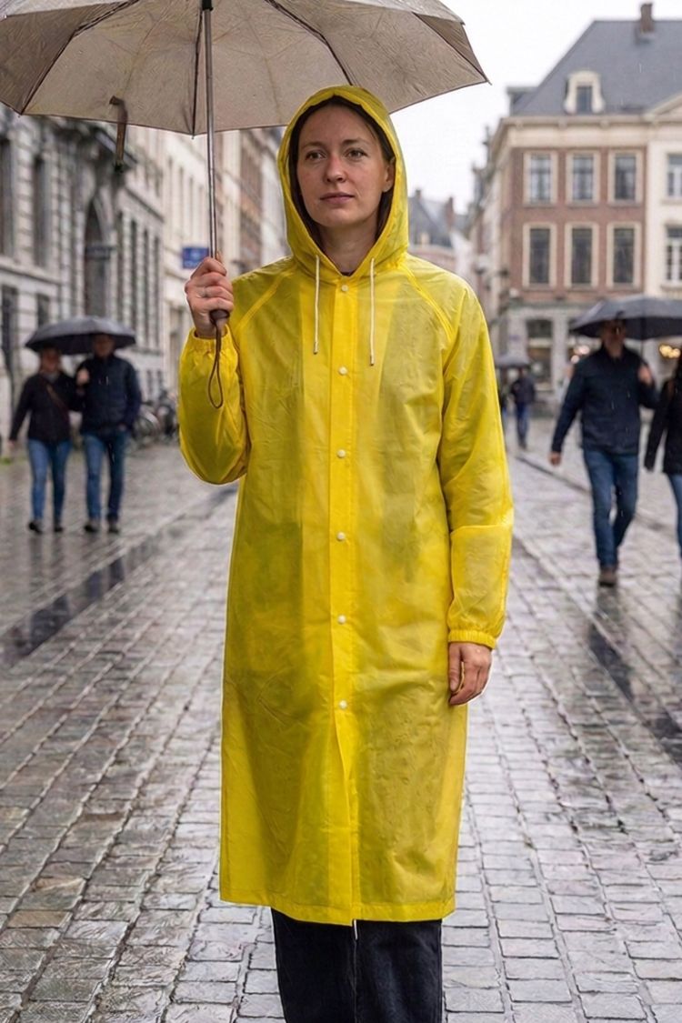 Damen Langer Regenmantel | Kapuzendesign