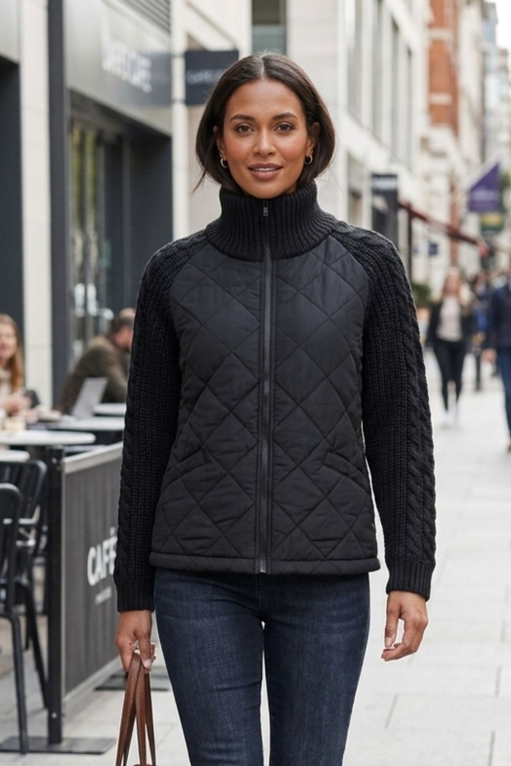 Damen Stepp-Strickjacke | Reißverschluss-Design