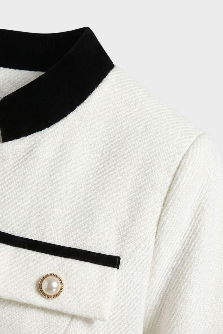 Damen Taillierter Blazer | Kontrastbesatz & Knopfleiste
