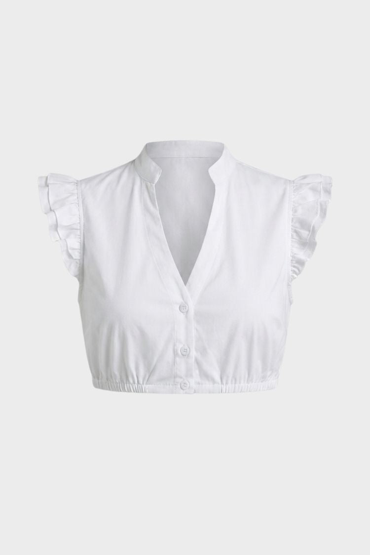 Damen Dirndlbluse | V-Ausschnitt & Rüschenärmel