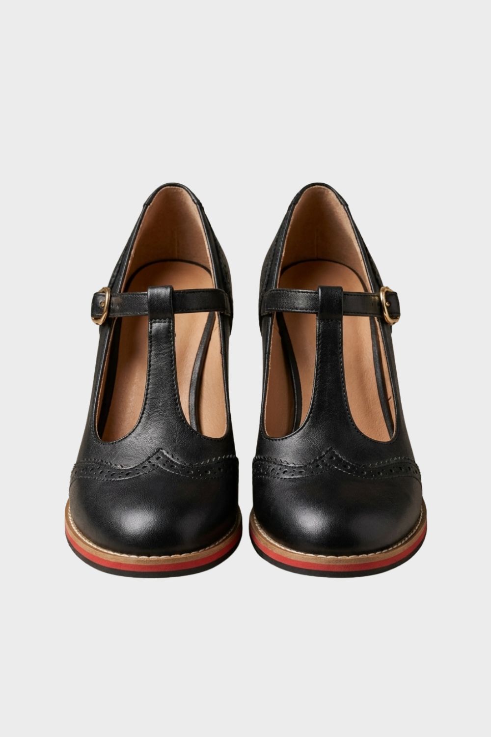Damen Mary Jane Vintage-Pumps Brogue T-Bar – Hauptansicht