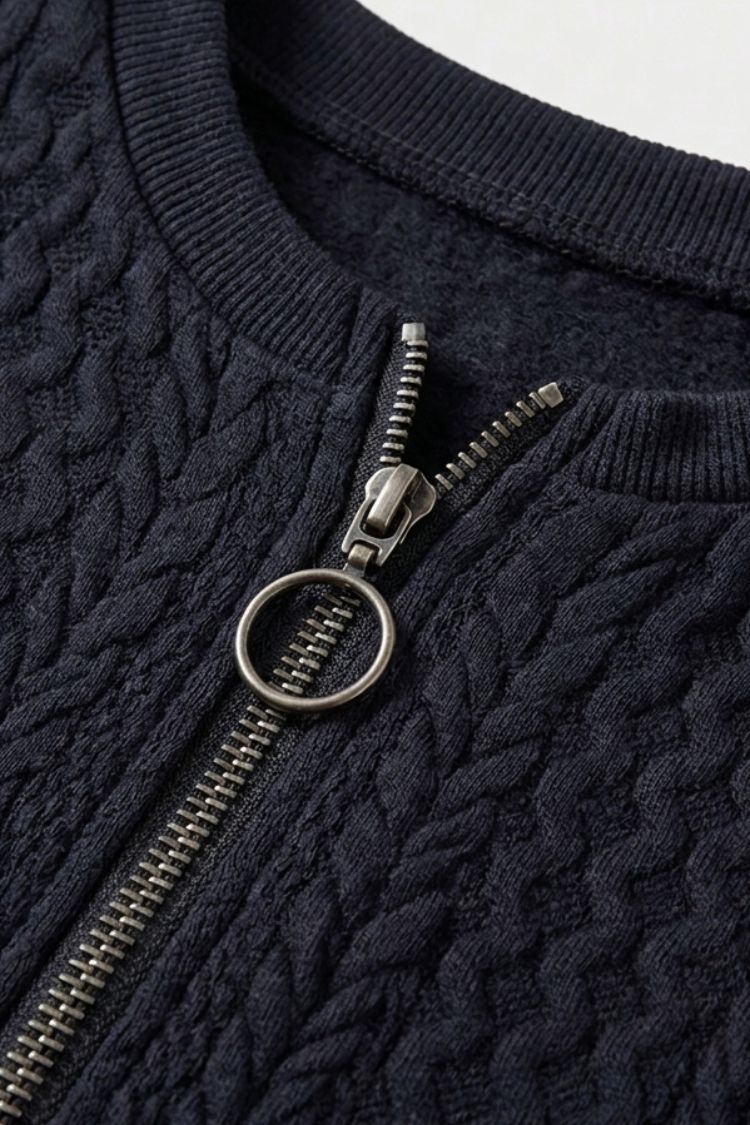Damen Zipp-Pullover | Zopfmuster & Kurzer Reißverschluss