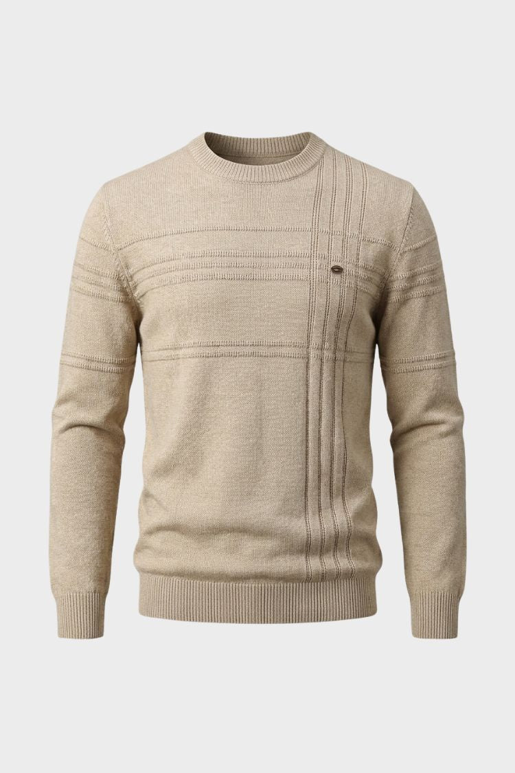 Herren Gestreifter Rundhalspullover | Gerippte Details