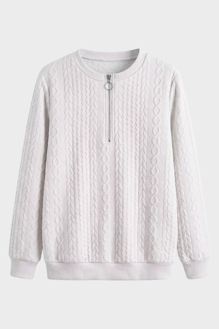 Damen Zipp-Pullover | Zopfmuster & Kurzer Reißverschluss