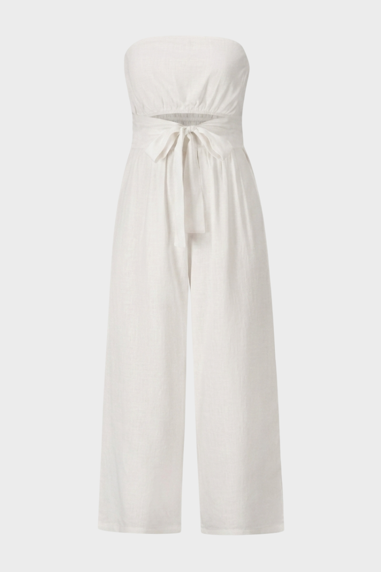 Damen Palazzo Jumpsuit mit Taillenschleife