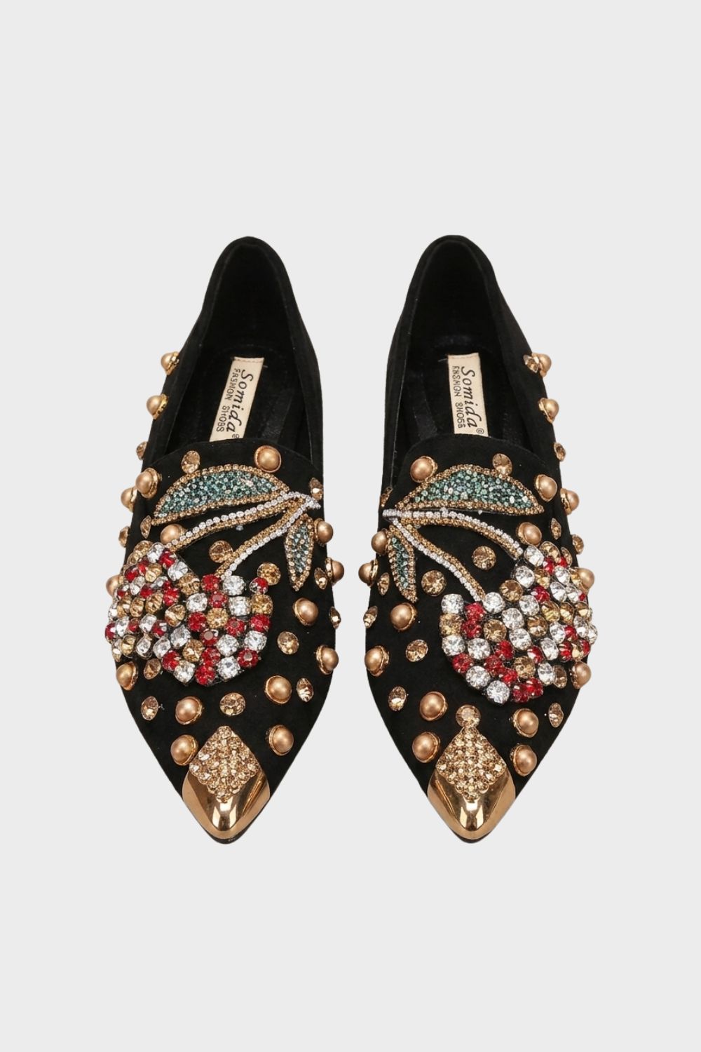 Damen Spitze Strass-Ballerinas Kirsche – Hauptansicht